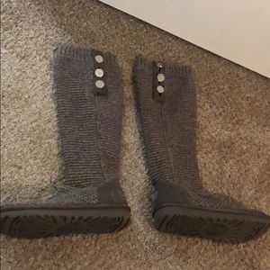 Gray knit UGGs with silver buttons